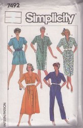 7492  Simplicity EZ BUTTON DOWN DRESS 3 LENGTHS,JUMPSUIT PATTERN 16 uncut